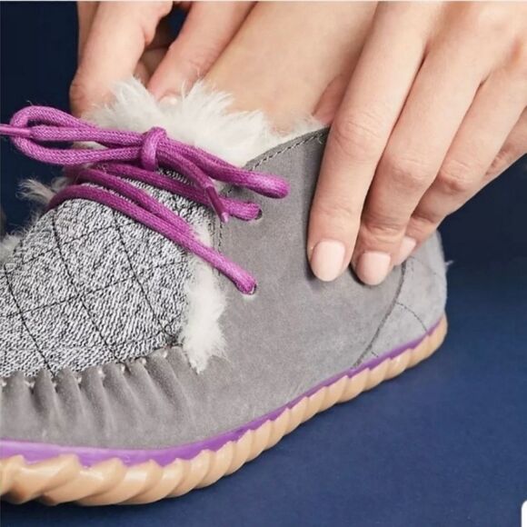 Sorel X Anthropologie Out N About High Cut Moccasin Suede Gray Purple Slippers - Picture 10 of 10